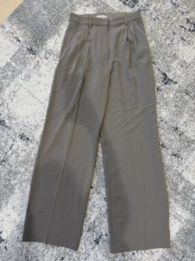 H&M Olive Wide-Leg Pleated Trousers